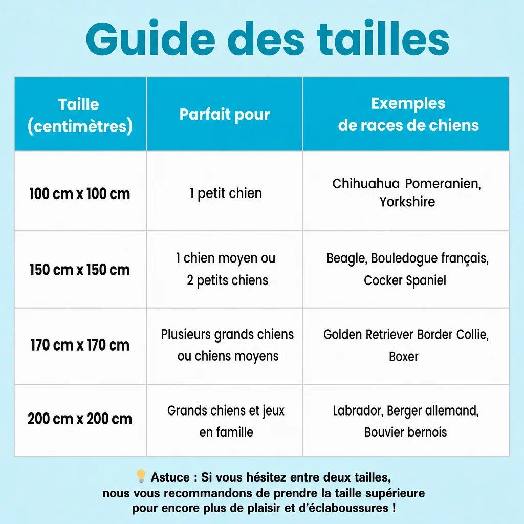 Splash Dog™ — guide des tailles